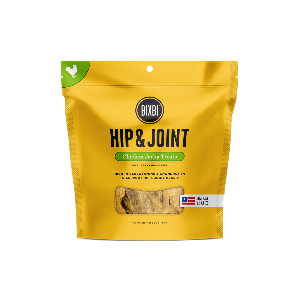 Bixbi Hip & Joint Support Chicken Jerky Dog Treats, 12 Oz - Usa Made Grain Free Dog Treats - Glucosamine, Chondroitin For Dogs - High In Protein, Antioxidant Rich, Whole Food Nutrition, No Fillers