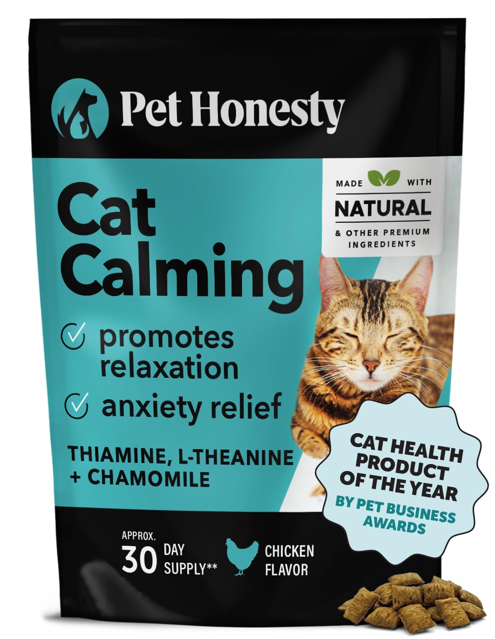 Pet Honesty Calming Chews for Cats - Cat Anxiety Relief + Helps Reduce Stress - Behavioral Support & Promotes Relaxation for Tra