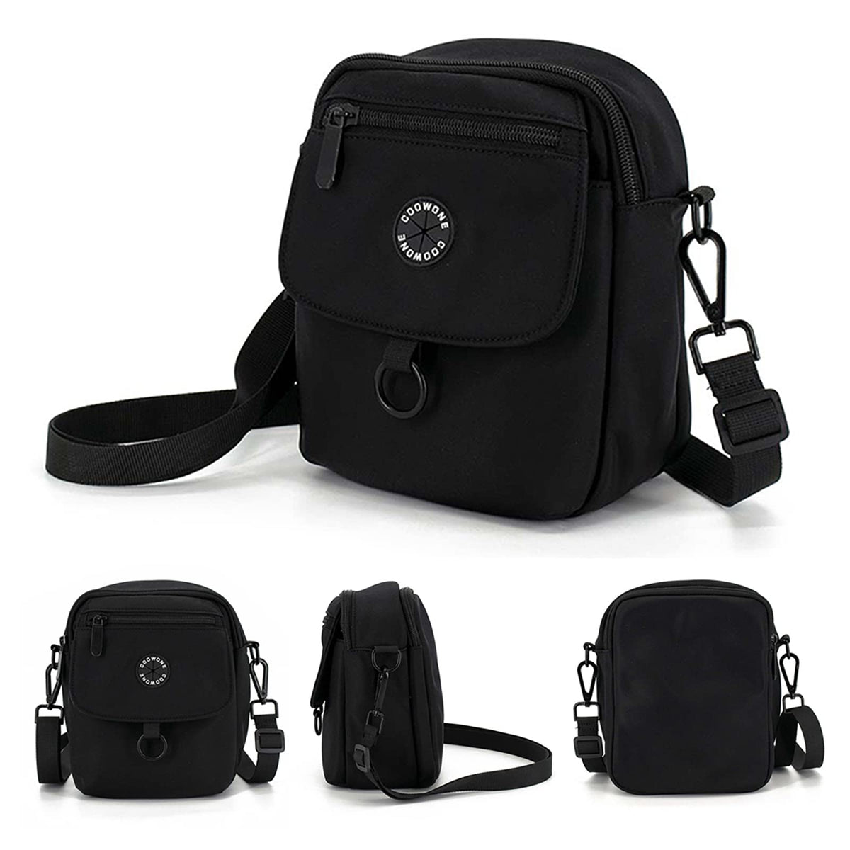 Dog Walking Bag Crossbody Waterproof & Lightweight Treat Pouch for Pet Training, Puppy Treat Tote, Dog Mom Purse (Black 1.0)