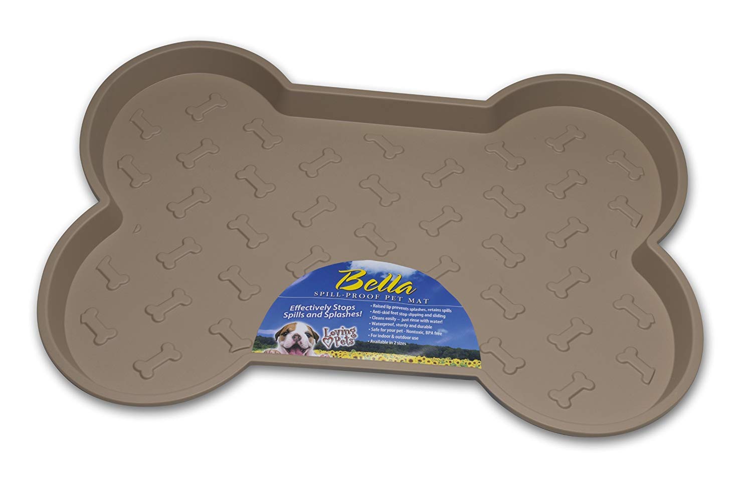 Loving Pets Bella Spill-Proof Pet Mat For Dogs, Small, Tan