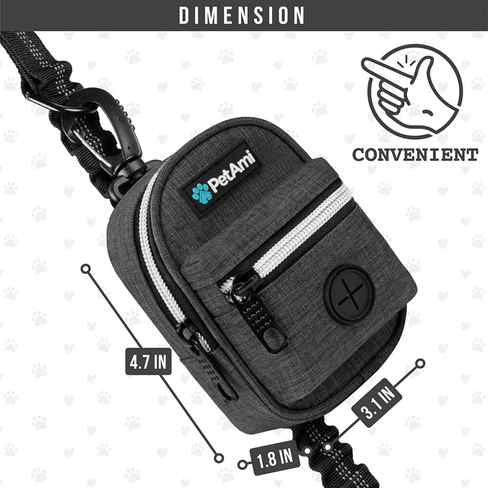 Petami Dog Poop Bag Holder | Dog Waste Bag Dispenser With Clip For Leash And Belt | Portable Fabric Doggy Waste Bag Holder For Walking Hiking Running Travel - With One Roll Of Dog Bag (Charcoal Gray)