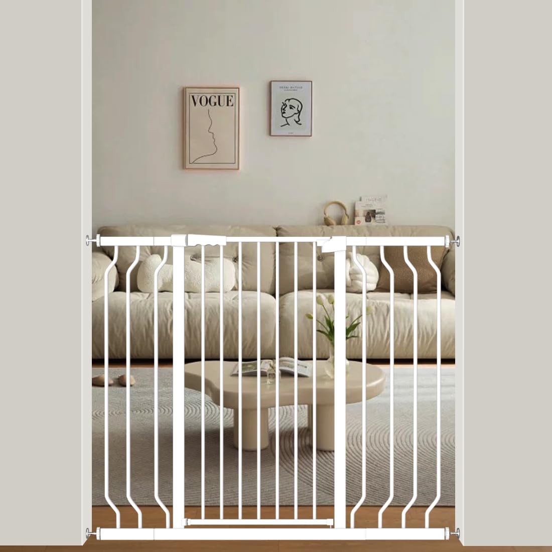 ALLAIBB White 40.55'' Extra Tall Wide 29.92-46.85'' Baby Gate Pressure Mounted Walk Through Child Kids Safety Toddler Tension Pe