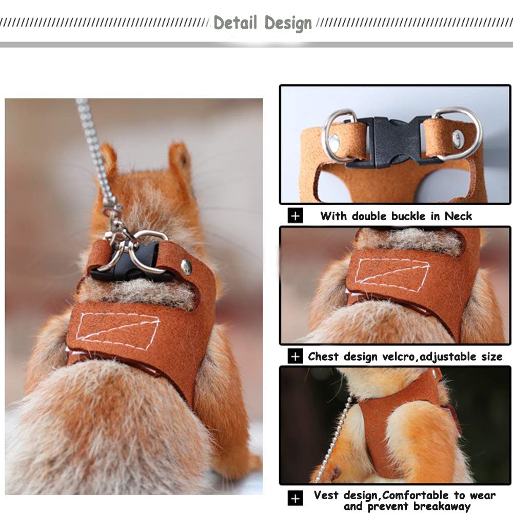 Squirrel Traction Rope Strap Anti-Biting Chain Rope, Adjustable Vest, Small Animal Walking Harness With Lead Leash, Hamster Gerbil Rat Mouse Ferret Chinchilla Small Animal Walking Leash