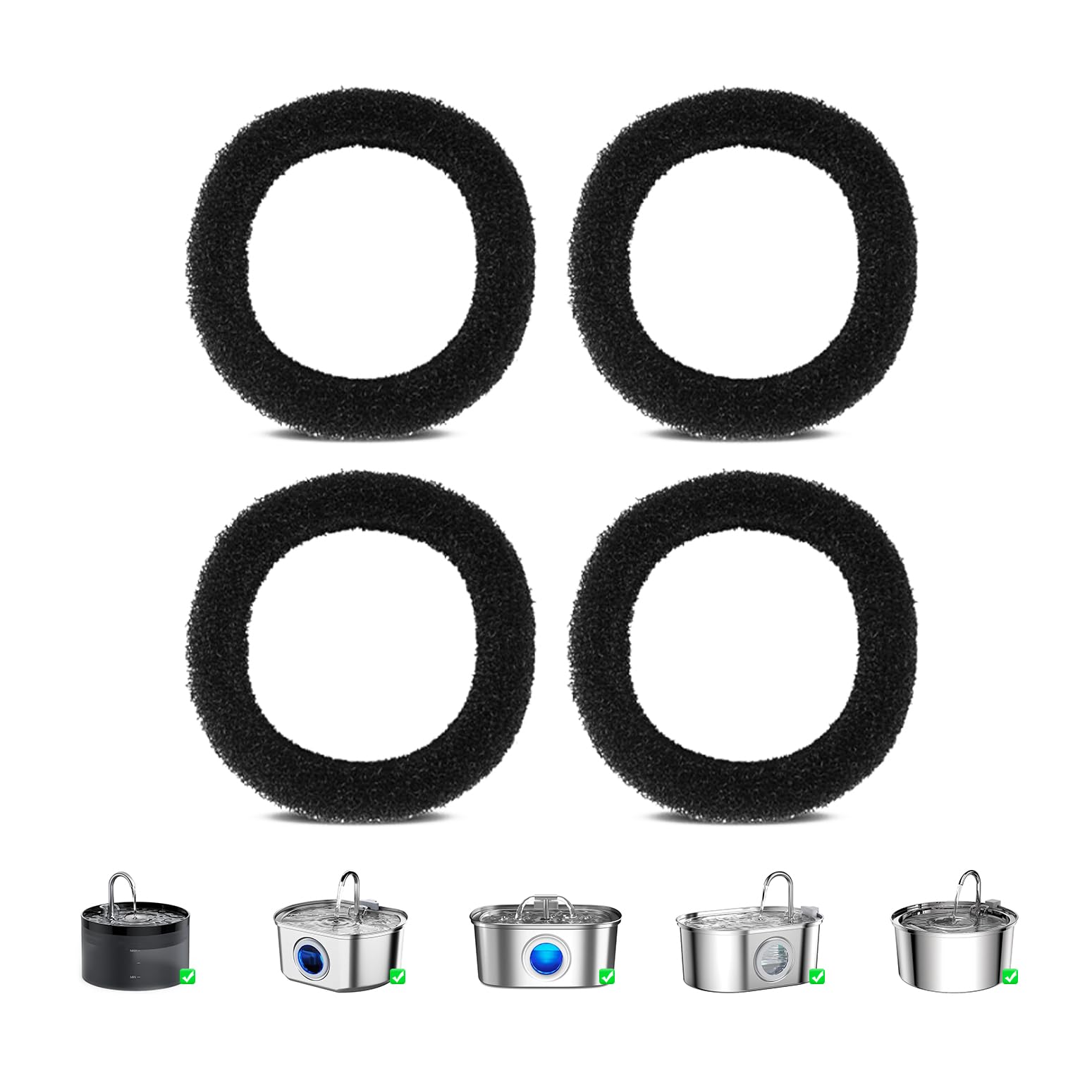 Lawfery Cat Fountain Filter Replacement Sponge Foam For 3.2L/108 Oz Stainless Steel Cat Fountains And Bento Cat Fountain, Pre-Fo