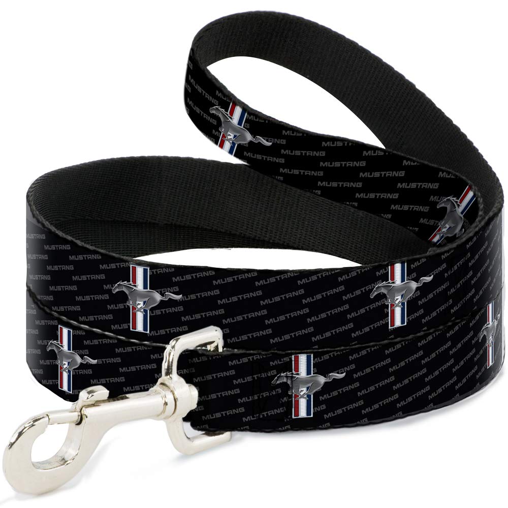 Buckle-Down Pet Leash - Ford Mustang W/Bars Repeat W/Text - 4 Feet Long - 1/2' Wide