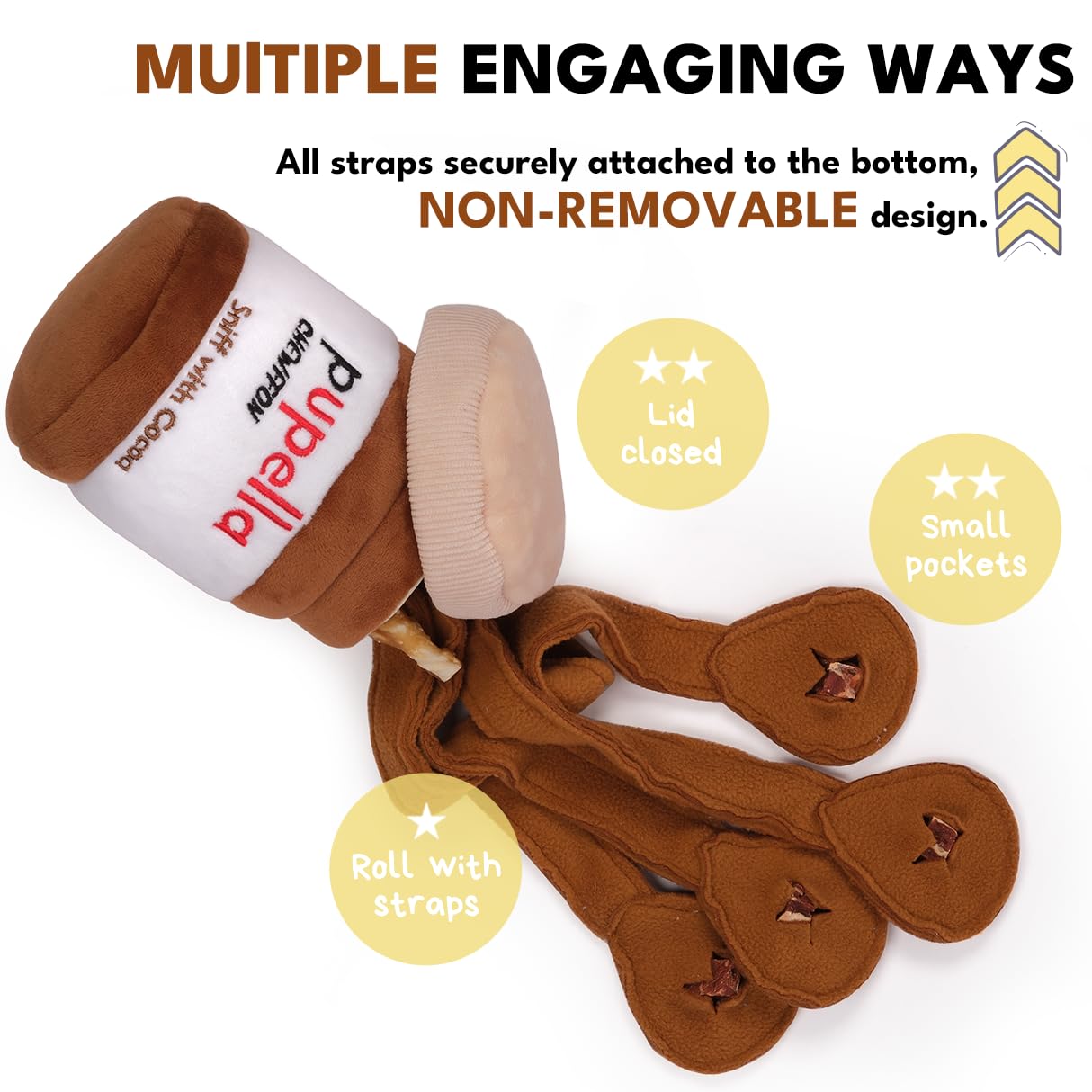 CHEWFFON Dog Puzzle Toy - Interactive Snuffle & Crinkle Toy for Small, Medium, Large Dogs - Brown and White - Model CF-US-DP-PA