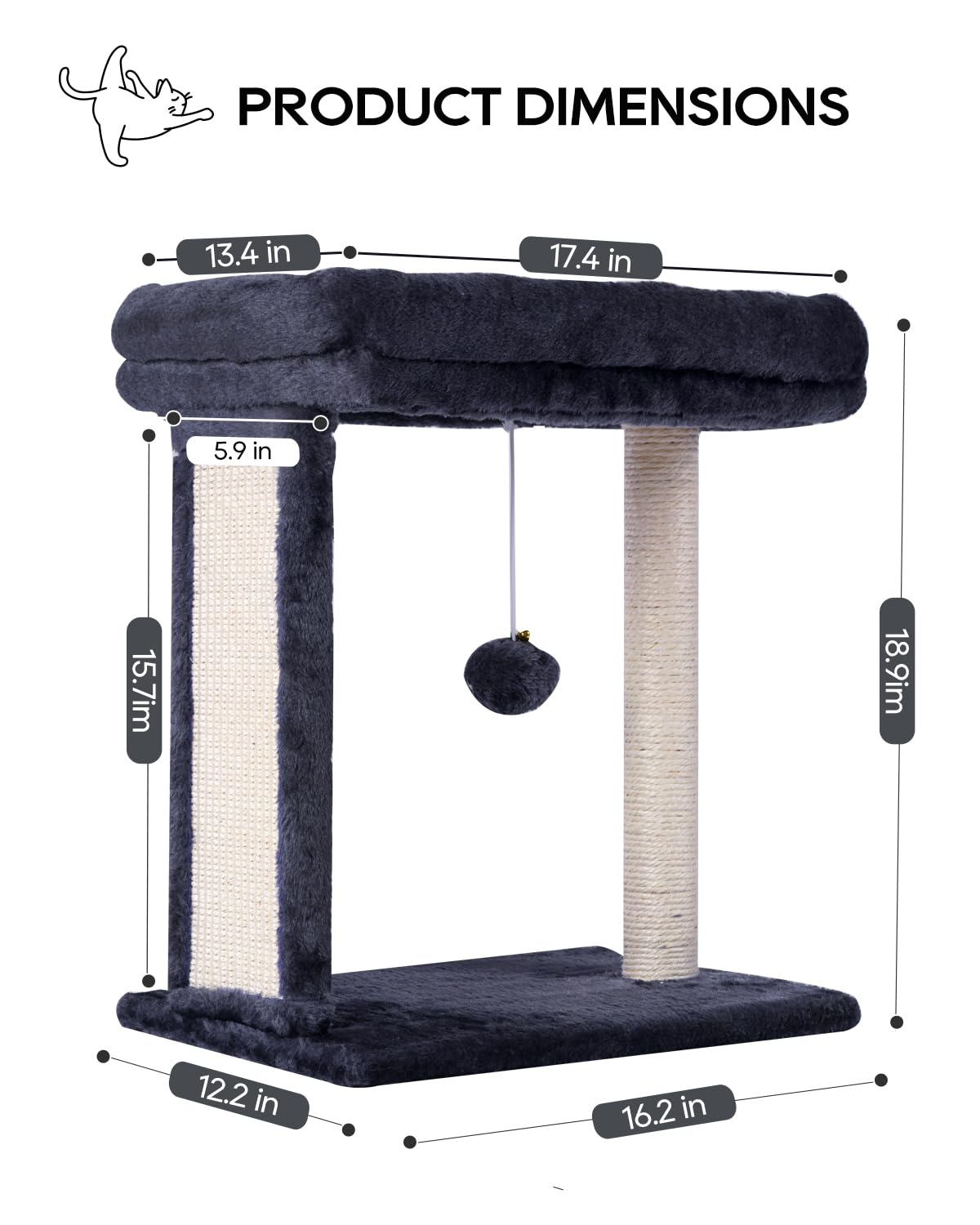 Syandlvy Samll Cat Tree With Scratching Board, Scratching Post With Perch For Indoor Cats, Cat Scratcher With 2 Dangling Balls,