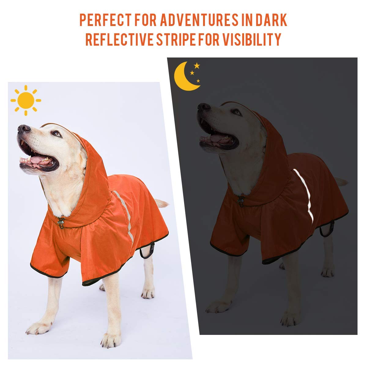 Dog Raincoat With Adjustable Belly Strap And Leash Hole - Hoodie With Reflective Strip - Waterproof Slicker Lightweight Breathable Rain Poncho Jacket For Medium Large Dogs - Easy To Wear, Orange 4Xl