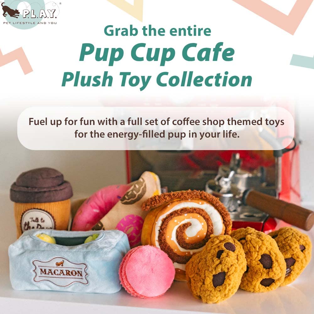 P.L.A.Y. Cute Plush Dog Toys - Coffee Shop Food Themed Durable Squeaker Chew Toy, Great for Puppies & Small, Medium, Large Dogs