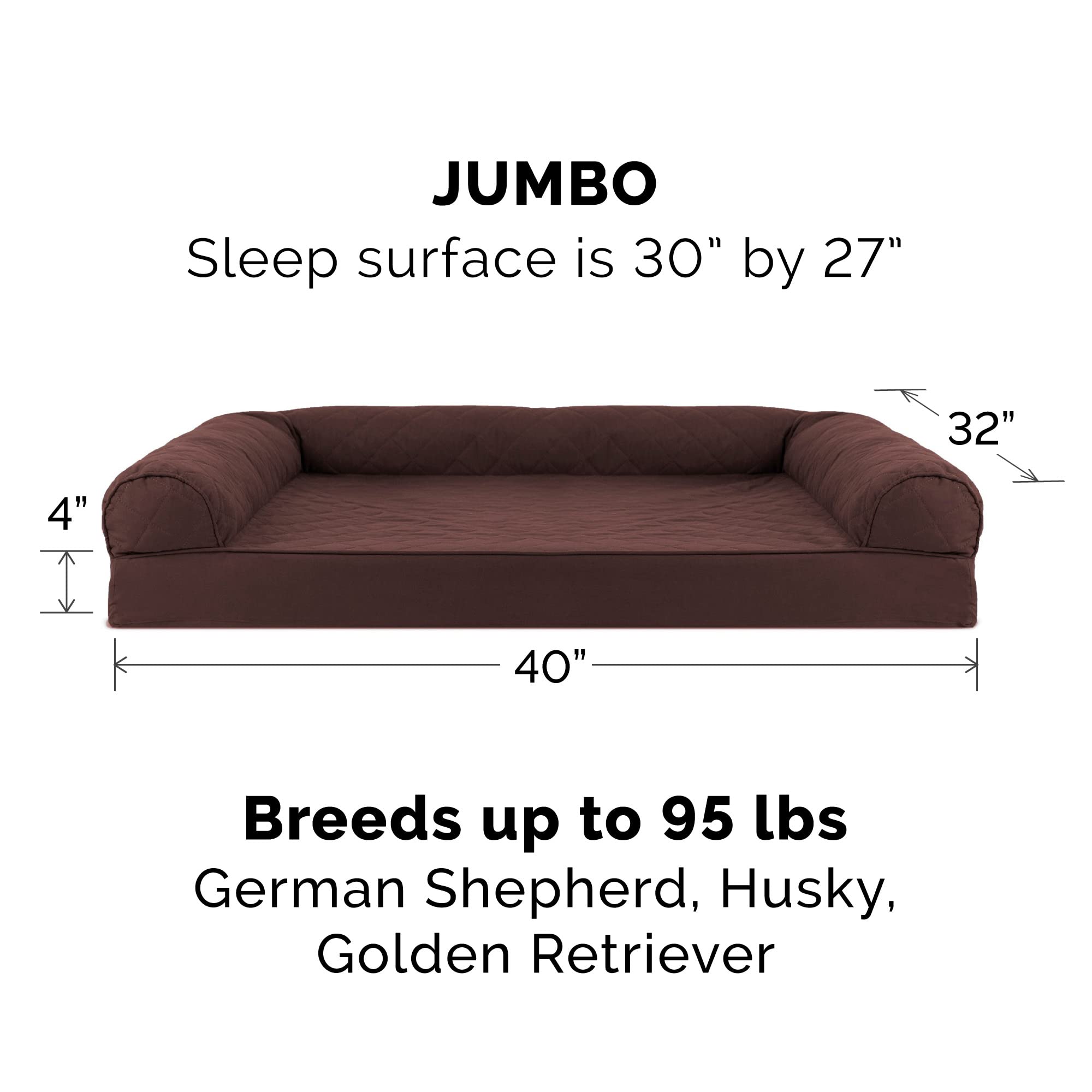Furhaven Orthopedic Dog Bed For Large Dogs W/ Removable Bolsters & Washable Cover, For Dogs Up To 95 Lbs - Quilted Sofa - Coffee, Jumbo/Xl