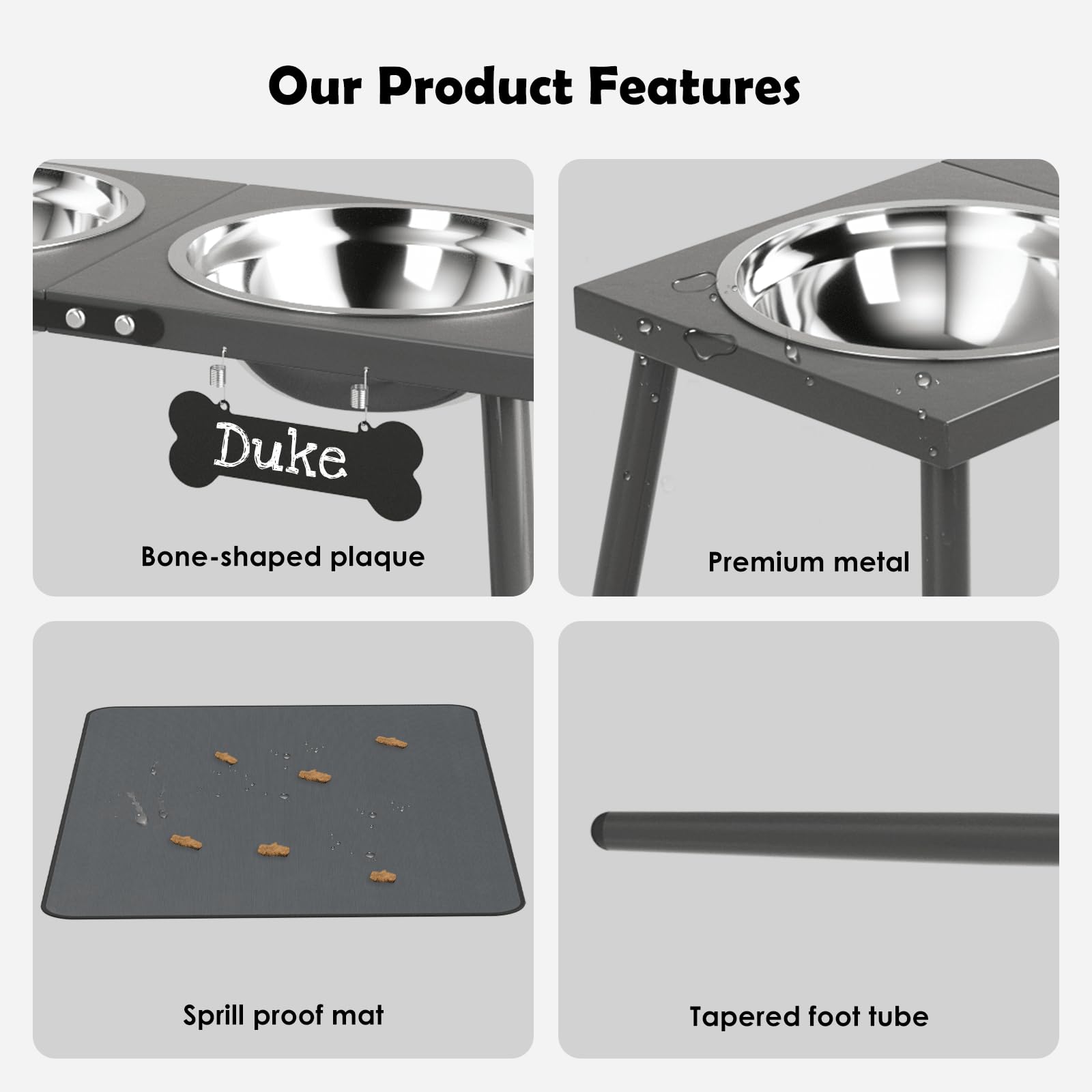 Adengl Elevated Dog Bowls For Large Extra Large Dogs, Raised Dog Bowl Stand With Sprill Proof Mat And Dog Bowls (2000Ml/70Oz), D