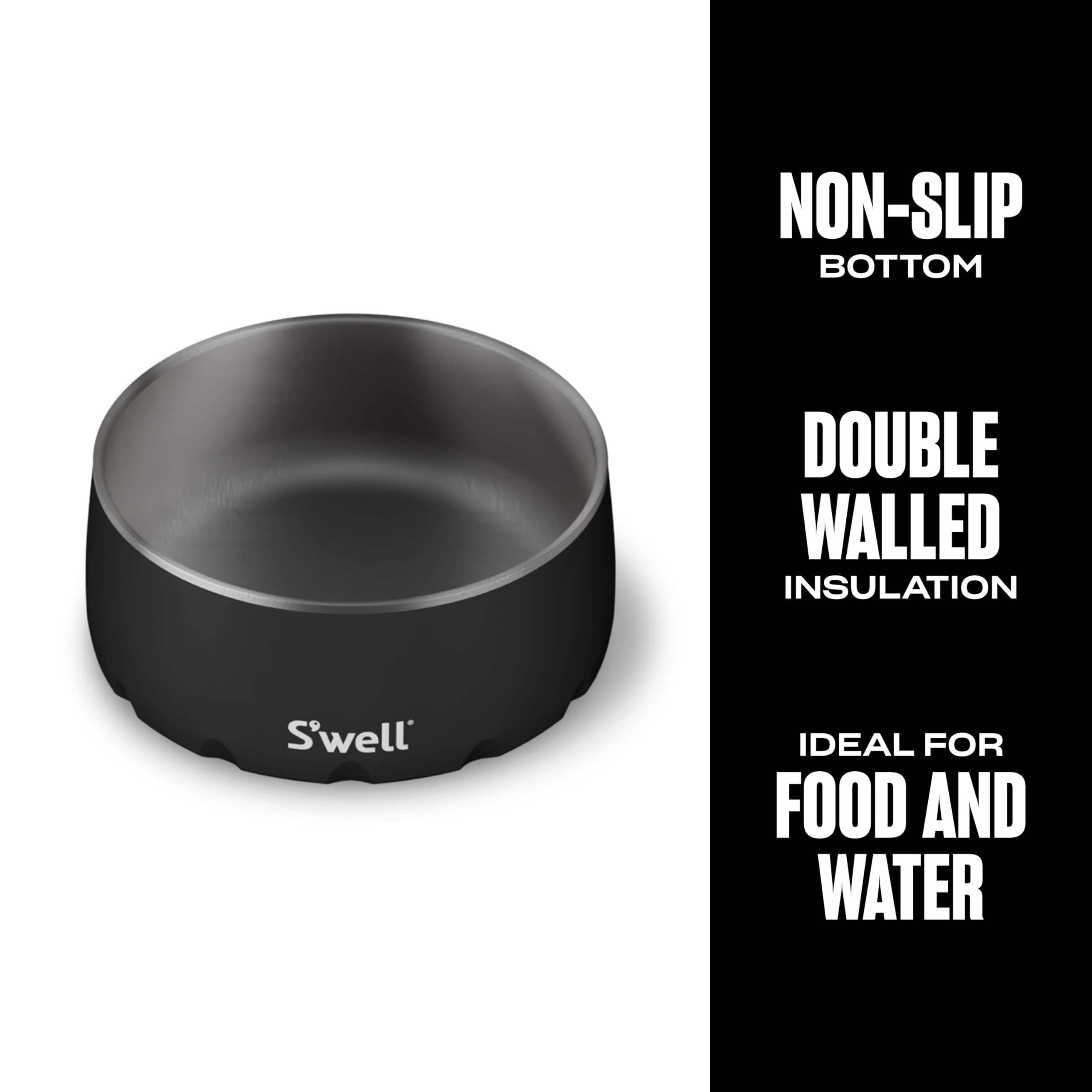 S'Well Stainless Steel Pet Bowl, 16Oz, Onyx, For Small To Medium Size Dogs, Mess Free Design With Non Slip Rubber Bottom, Dishwasher Safe, Bpa Free