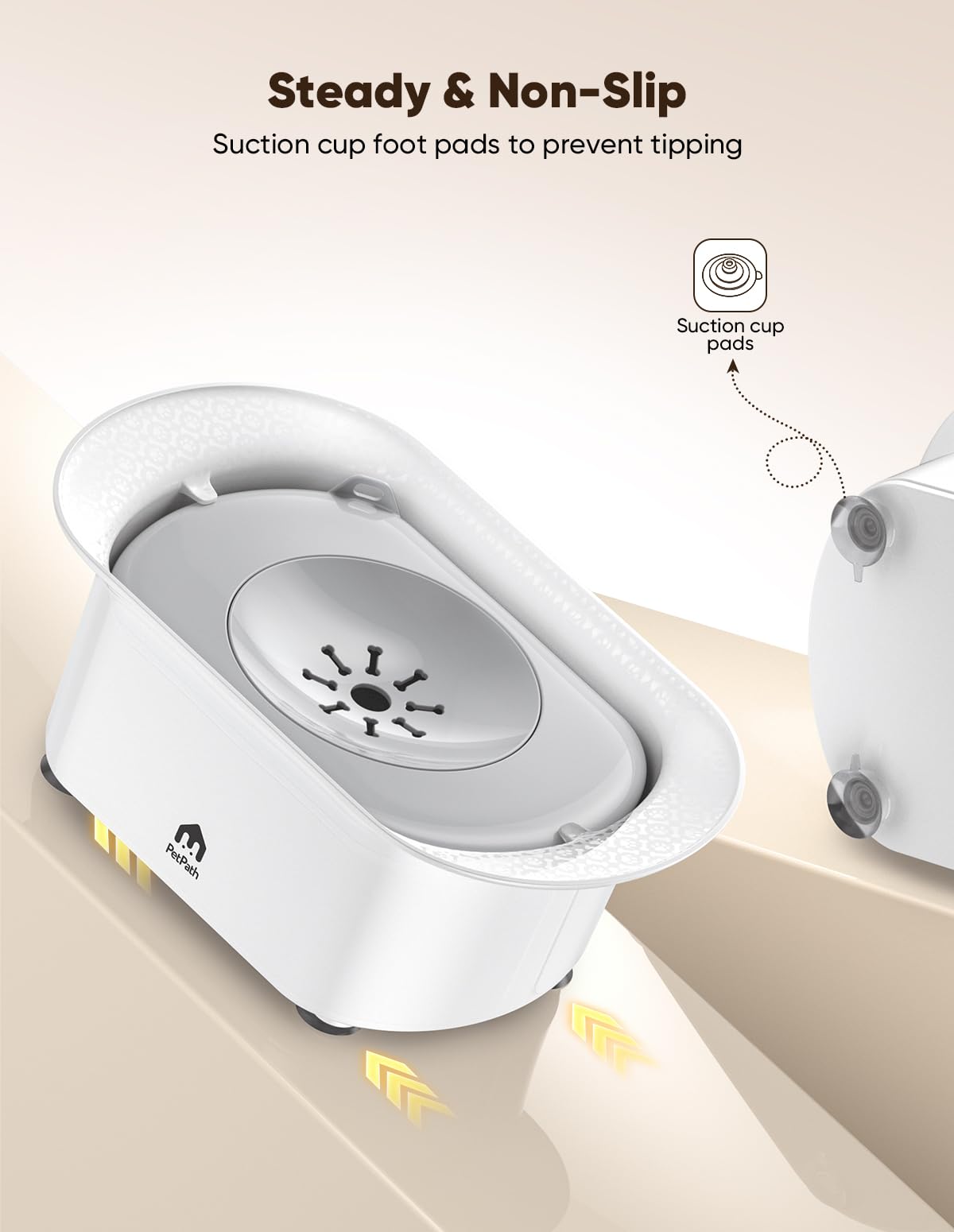 Petpath Dog Water Bowl 2.2L/75Oz - No Spill Splash-Proof Design, Anti-Slip Suction Base & Slow Flow Dripless Dispenser, Large Ca