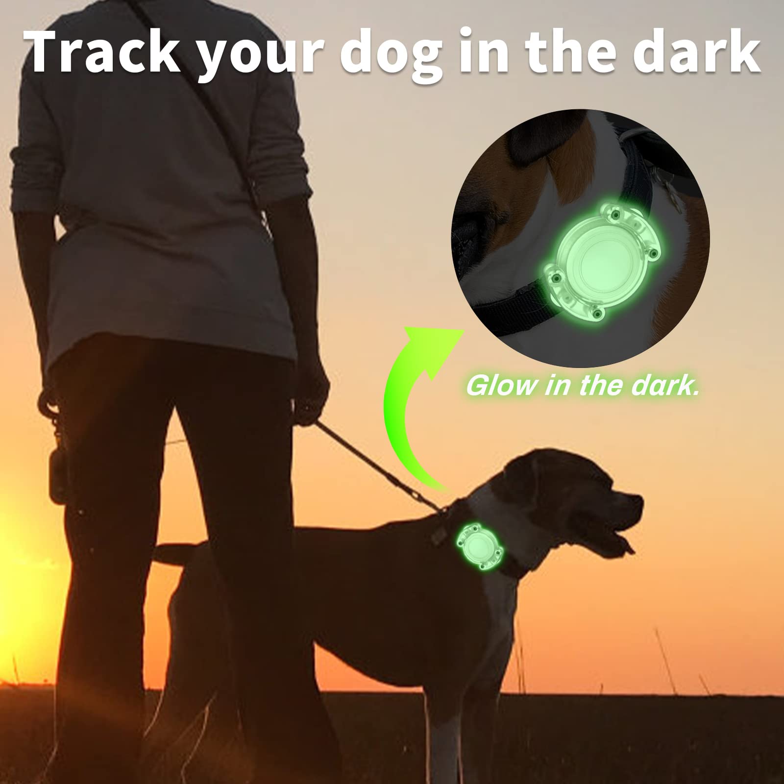 Szjcltd Ipx8 Waterproof Airtag Dog Collar Holder, Protective Anti-Chew Anti-Scratch Hard Pc Luminous Air Tag Case Mount With Anti-Lost Screws For Apple Airtag
