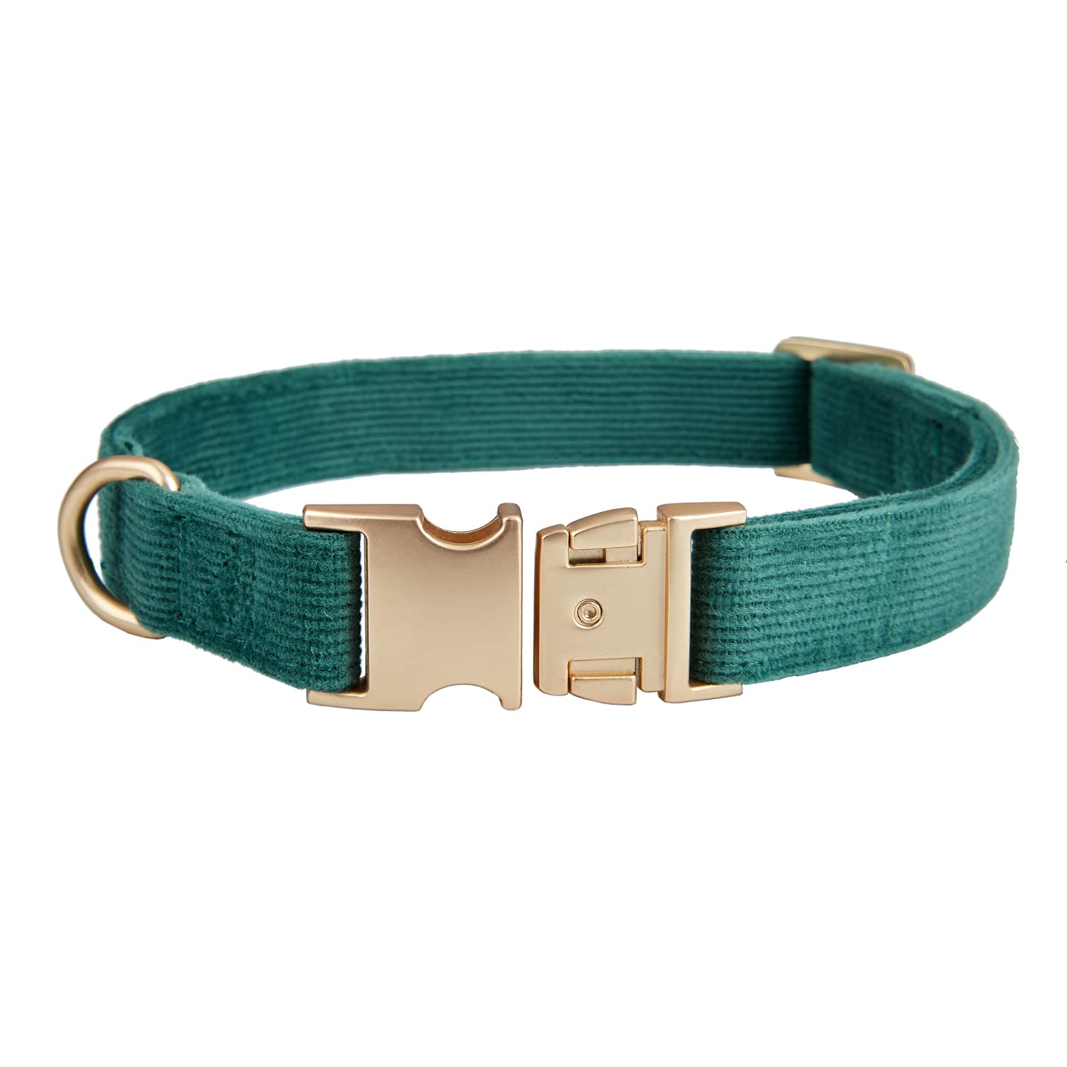 Petiry Soft Corduroy Fibric Dog Collar with High Grade Metal Buckle, for Medium Dogs.(Green,Medium:12-19'')