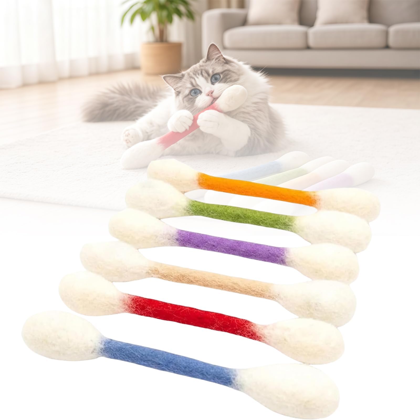 Oyosonabymy 6 Pcs Catnip Cotton Swab Shaped Cat Toys, Natural Catnip Chew Sticks Interactive Play Toys For Indoor Cats