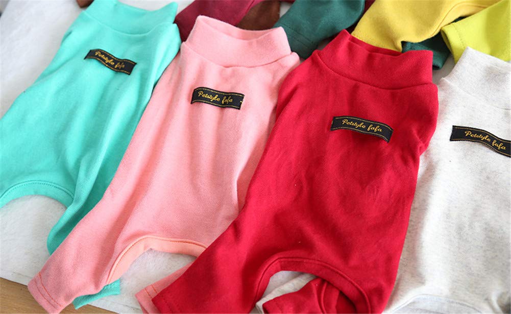 Hdwk&Hped Soft Cotton Dog Pajamas For All Seasons, Striped Pet Bottoming Jumpsuit For Small Dog Cat Puppy (#5, Solid Style - Pin