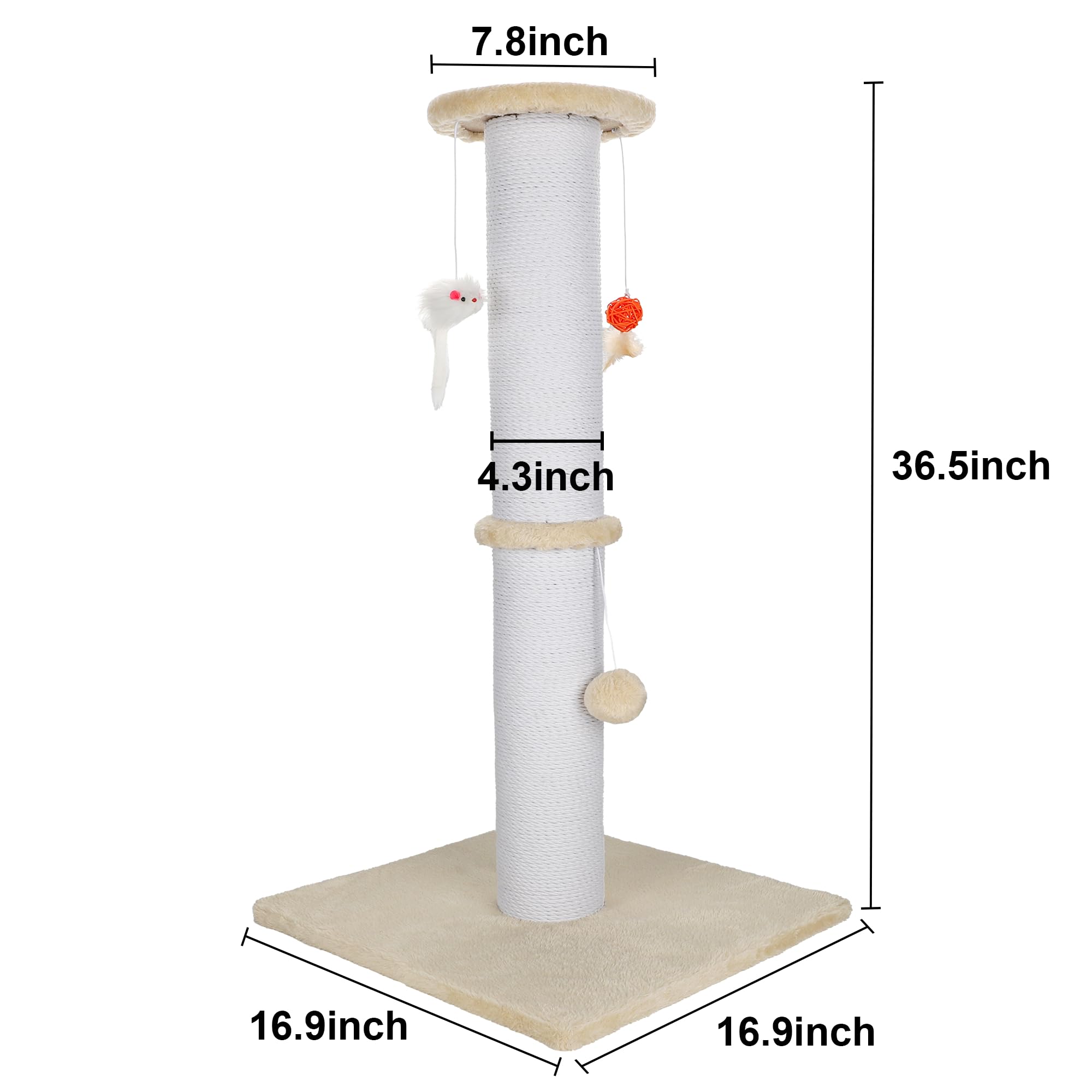 Ahomdoo 36.5 Inch Cat Scratching Post Heavy Duty Cat Scratch Post Handmade Cotton Rope With Hanging Toys For Ultimate Cat Fun(Be