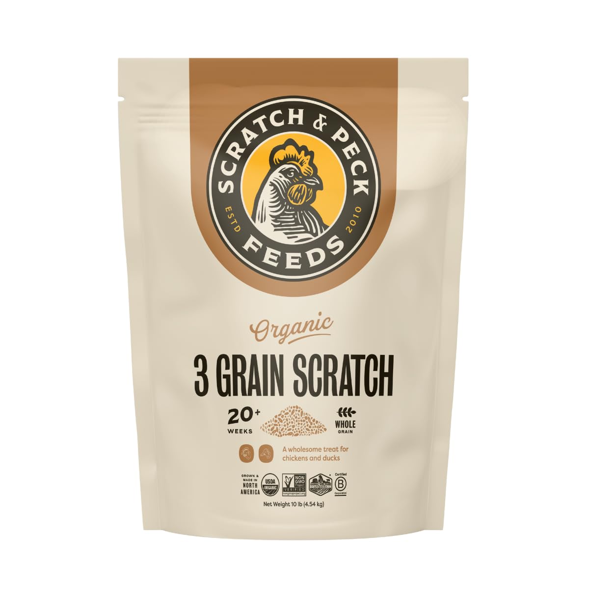 Scratch and Peck Feeds Cluckin Good 3-Grain Scratch for Chickens and Ducks - 10-lbs - Organic and Non-GMO Project Verified