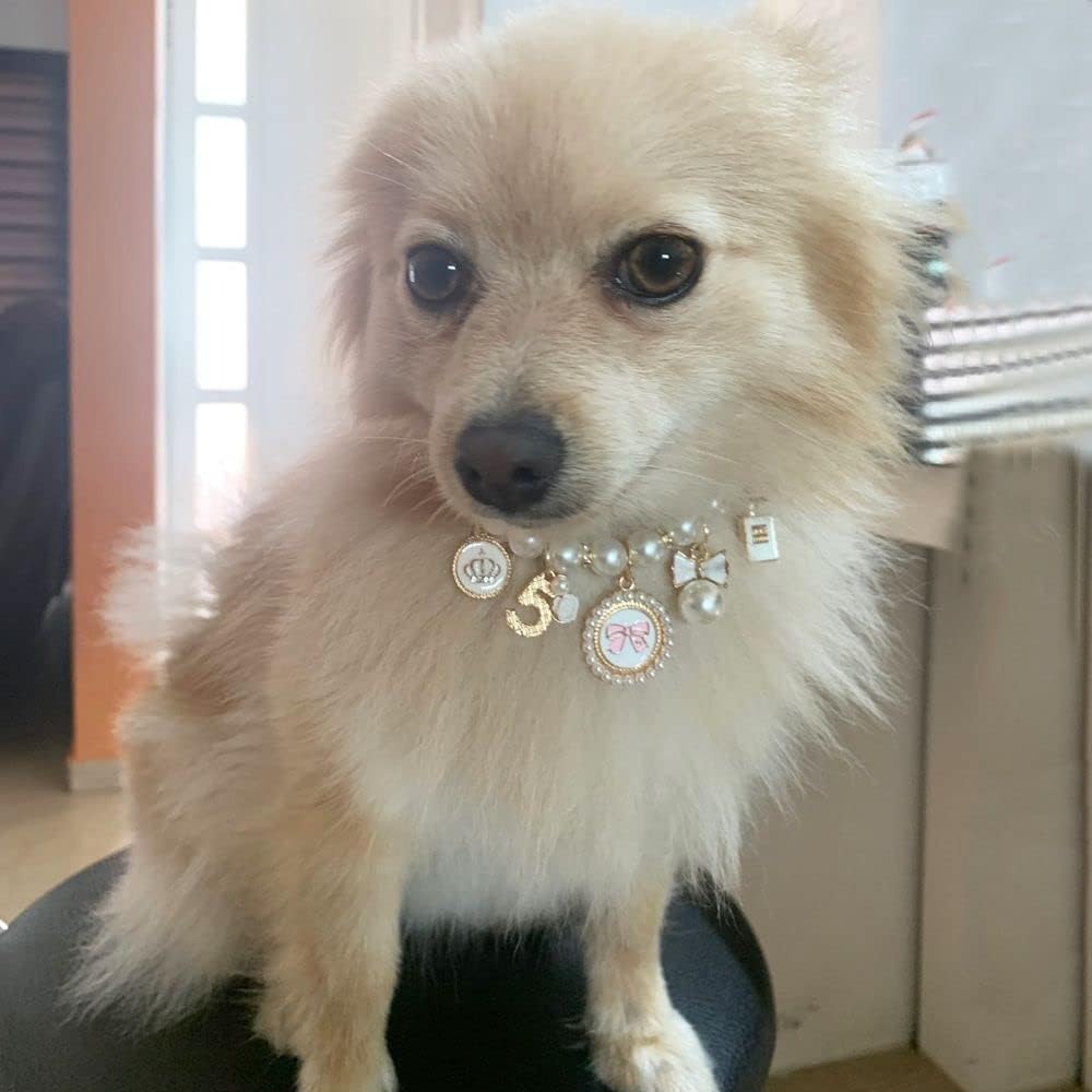 Pink Dog Pearl Collars Pet Pearl Necklace Dog Princess Bow Necklace Sweet Bow Cute Collar Puppy Accessories Cat Jewelry Pearl Ne