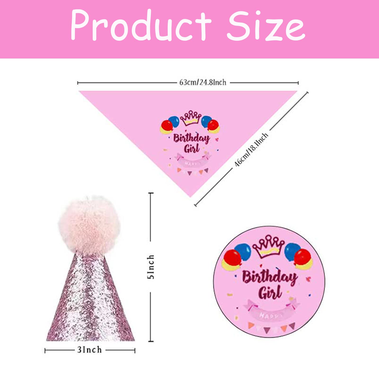 Dog Birthday Party Supplies-Dog Birthday Set With Dog Bandanas,Dog Hat，Dog Collar And Birthday Banner,Dog Party Decorations For Small Medium Large Dog Pet. (Pink)