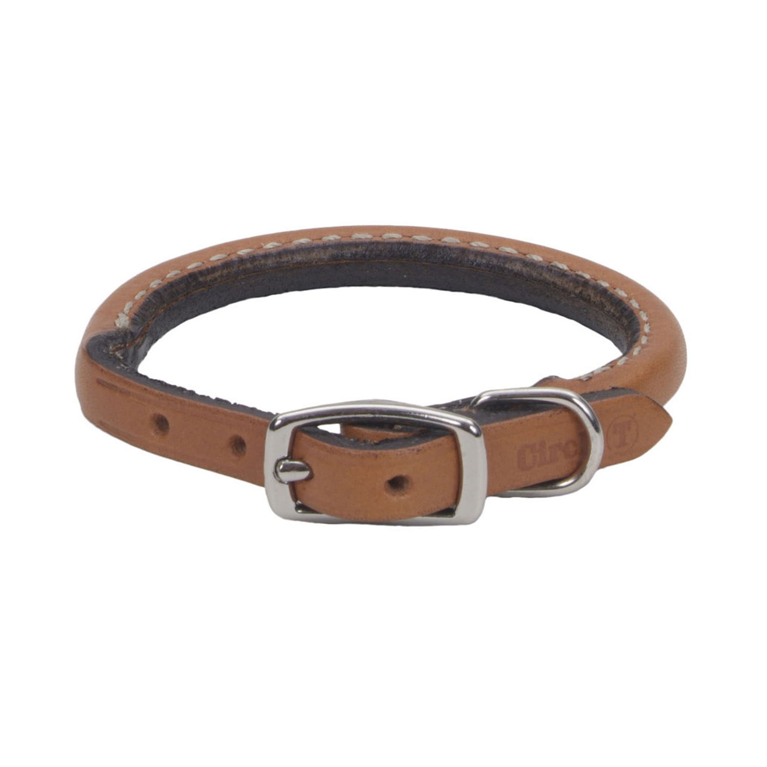 Coastal Pet - Circle T Oak Tanned Leather Round Dog Collar - Comfortable Dog Collar For Pets With Long Hair Or Sensitive Skin - Pet Collar Made From Full-Grain Leather - Tan, 3/8' X 12'