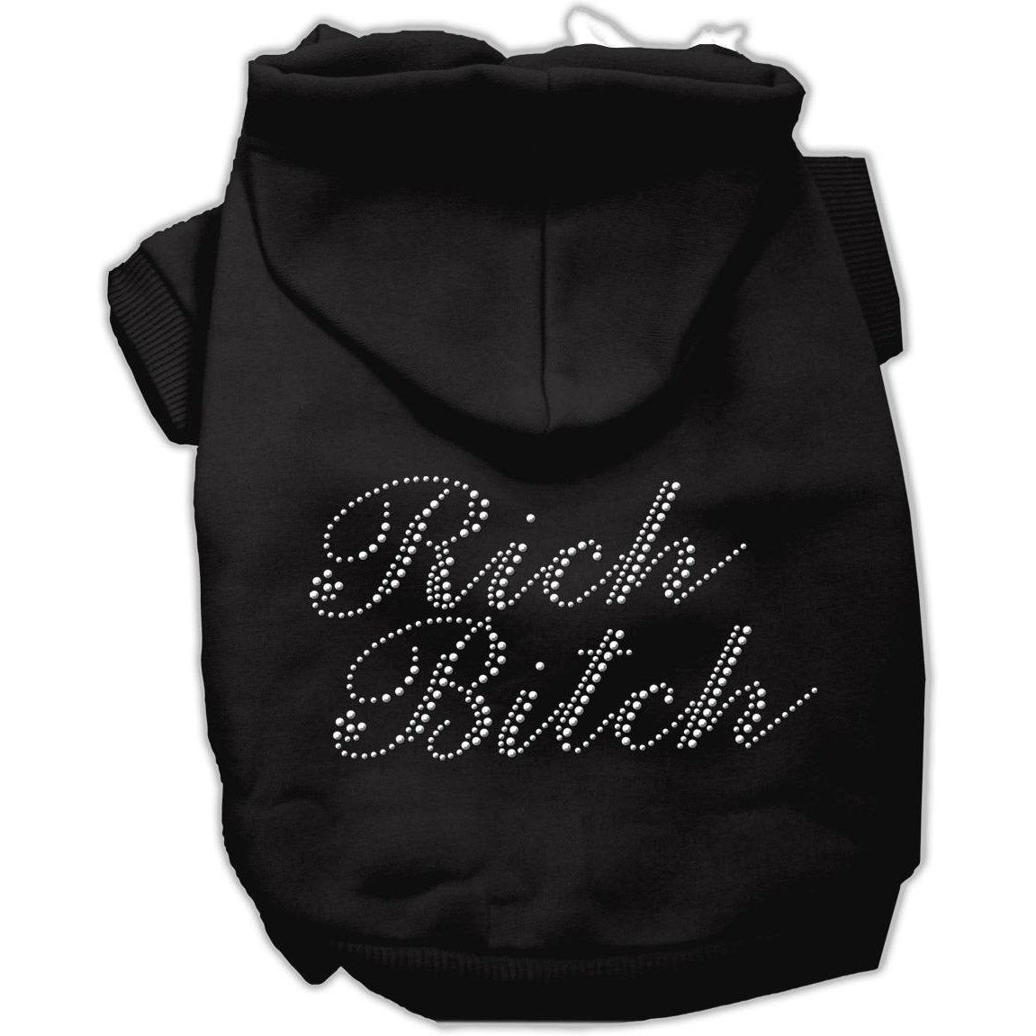 Mirage Pet Products Rich Bitch Rhinestone Hoodies, 20, Black