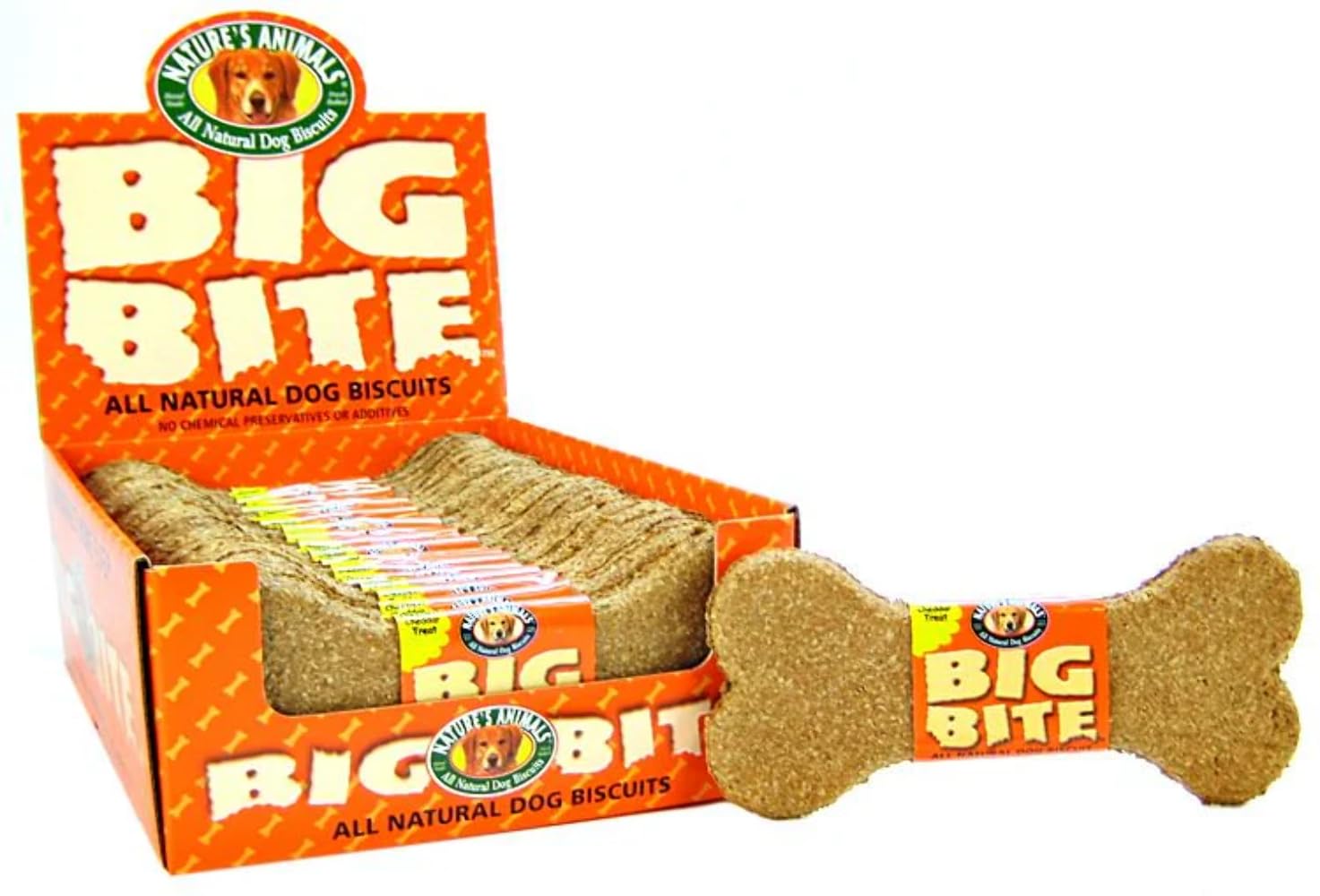 NatureS Animals Inc. Dnt00245 24-Piece Big Bite Bone Dog Biscuits Display, Cheesiest Cheddar Cheese, 8-Inch