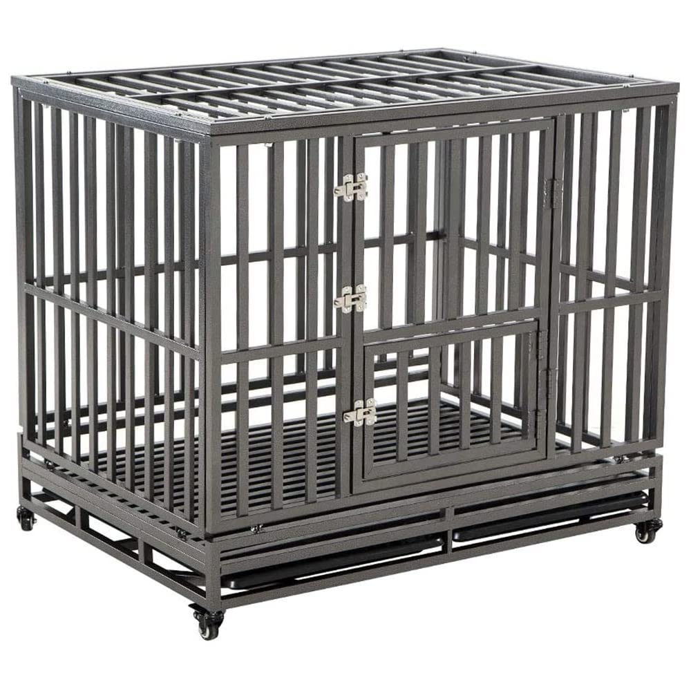 Kelixu 46    Heavy Duty Dog Crate Large Dog Cage Metal Dog Kennels And Crates For Large Dogs Indoor Outdoor With Locks, Lockable