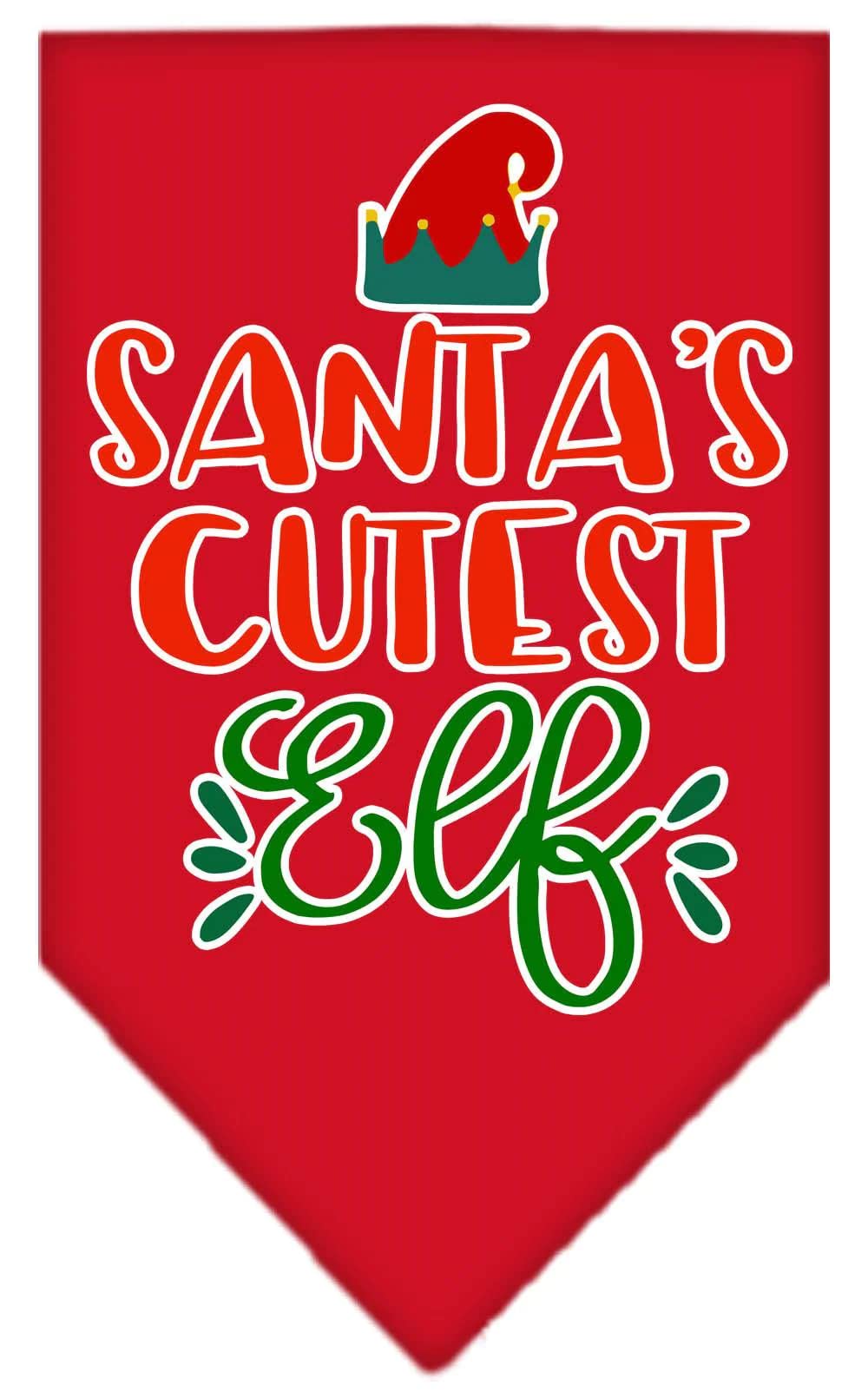 Christmas Pet and Dog Bandana Screen Printed, "Santa's Cutest Elf" Navy Blue Large