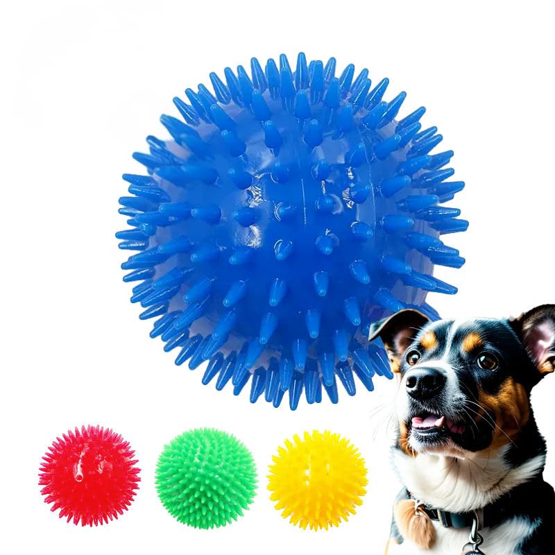 PET FUN Natural Rubber Spiky Ball for Dogs & Puppies | 7 cm (2.8 Inch) Squeaky Chew Toy for Small & Medium Dogs | Bouncy Trainin