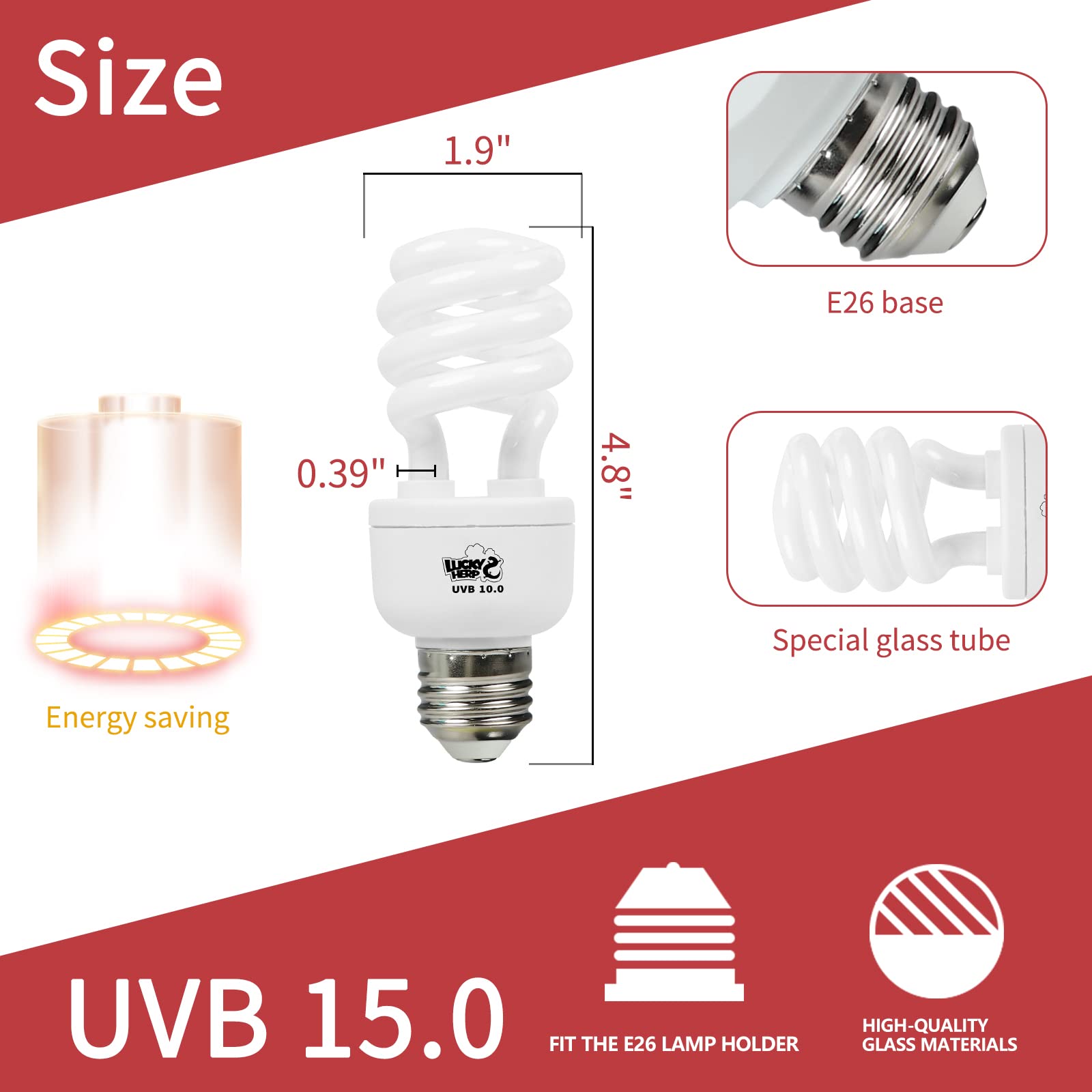 Lucky Herp 13W Uvb 15.0 Intense Uva Uvb Compact Flouorescent Lamp Desert Terrarium Light Bulb For Reptile And Amphibian