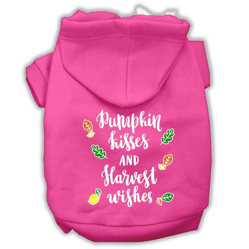 Pet, Dog And Cat Hoodie Screen Printed, 'Pumpkin Kisses & Harvest Wishes' Grey Lg (10-14 Lbs.)