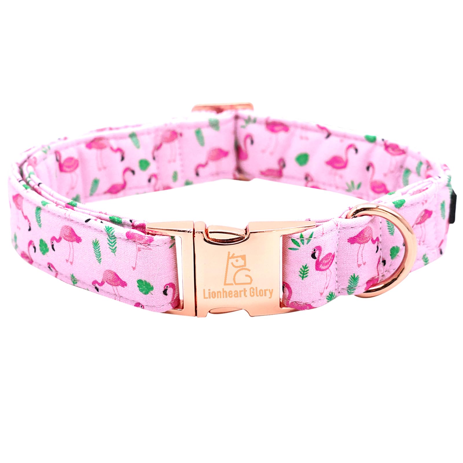 Lionheart Glory Valentine'S Day Collar, Flamingos Print Dog Collar For Medium Pink Dog Collars Spring Female Pet Gift Adjustable