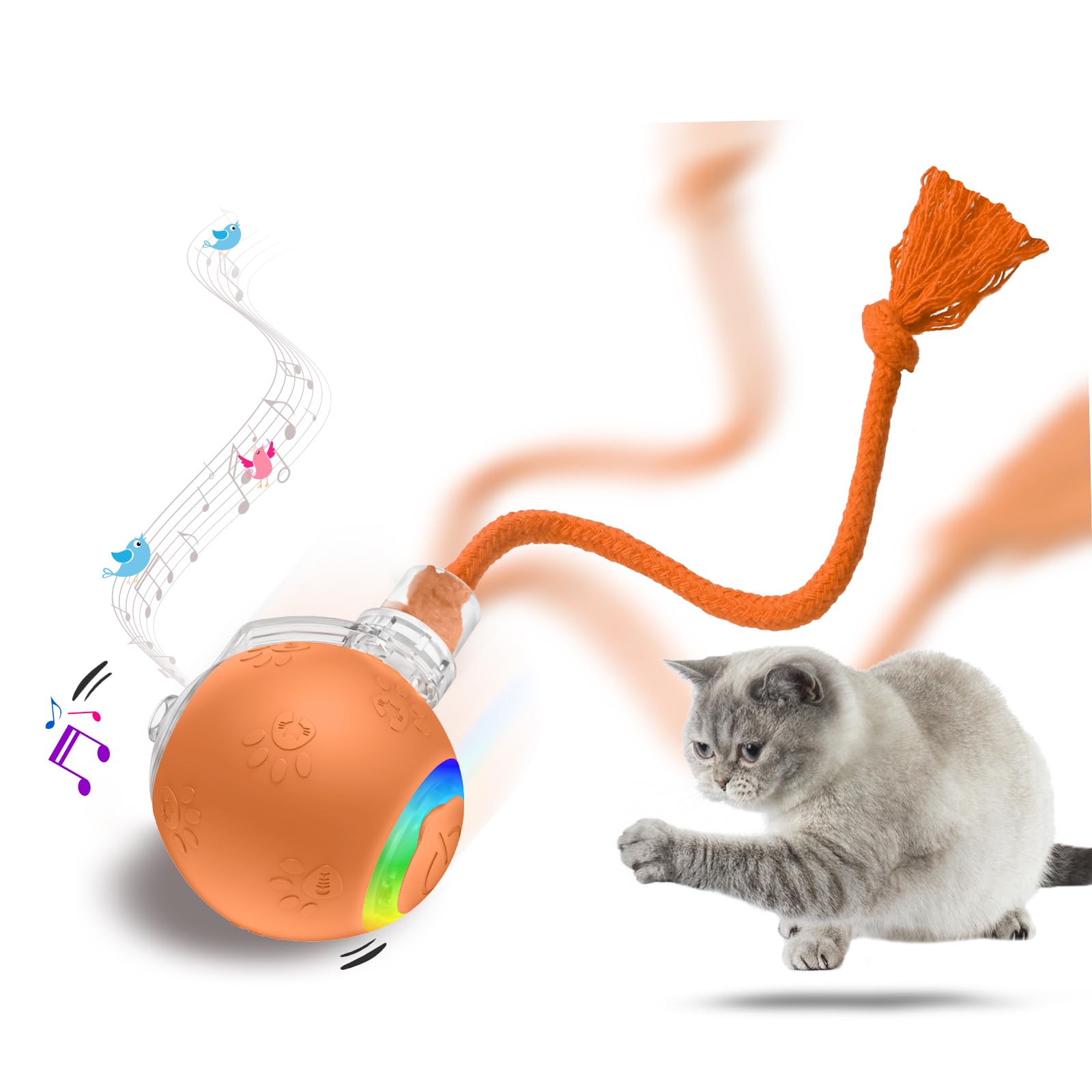 Interactive Cat Toys, Automatic Moving Cat Toys For Bored Indoor Adult Cats, Fast Rolling, Chirping & Motion-Activated Cat Toys,