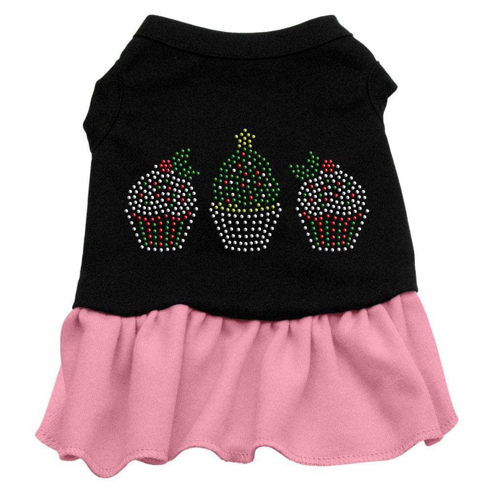 Christmas Pet Dog & Cat Dress Rhinestone, Christmas Cupcakes Black W/Red 3XL (25-35 lbs.)