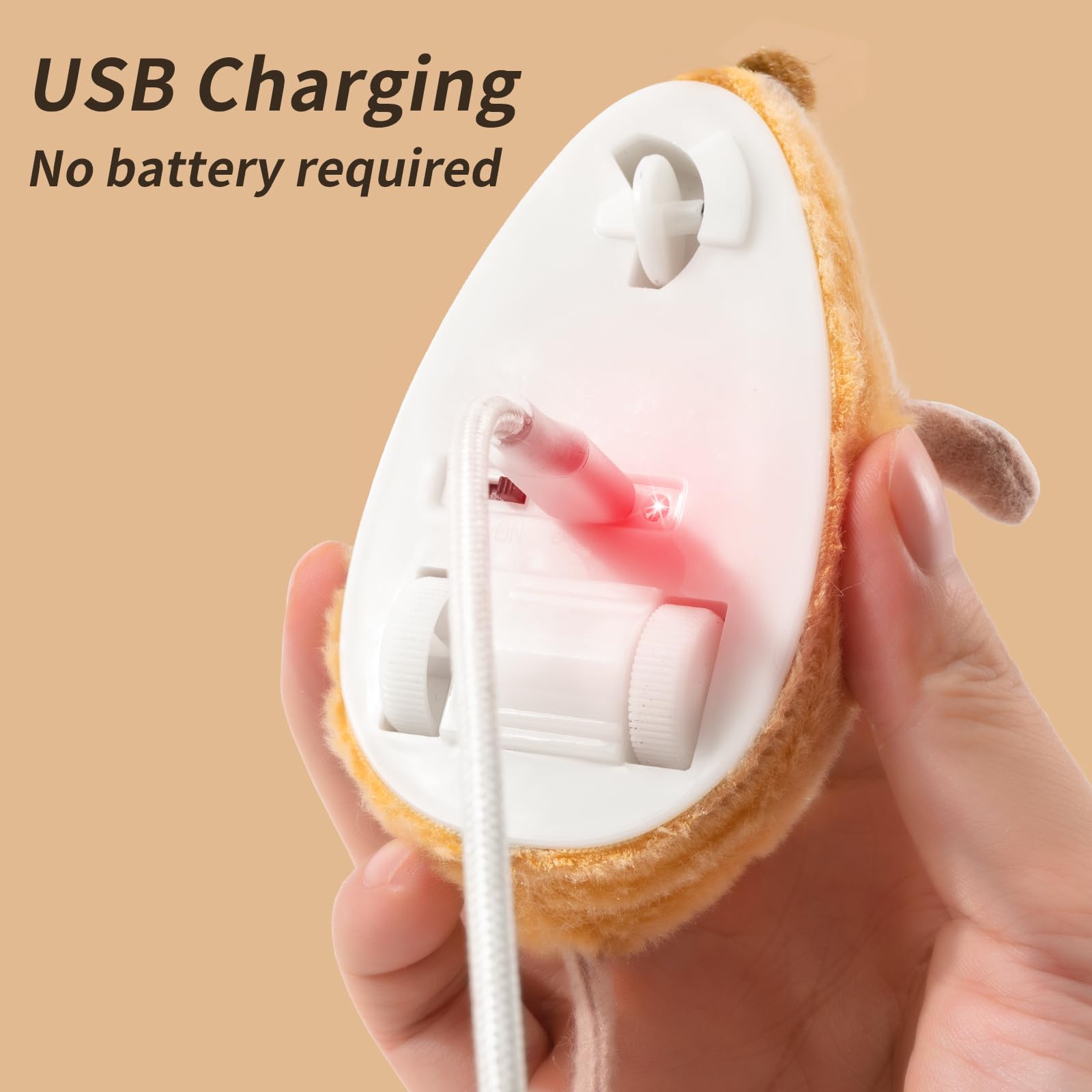 Interactive Cat Toys Mouse For Indoor Cats Rechargeable Cat Toy Mouse Toy Feather Bell Tail Lifelike Electric Automatic For All