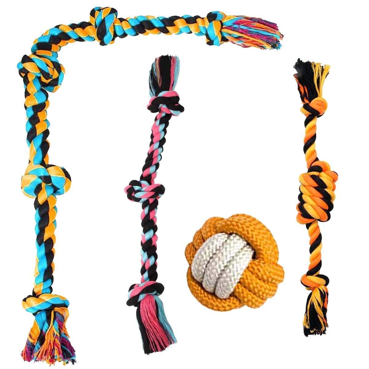 Youhavedeal Dog Toys + Chew Toys + Toys For Puppy + Dog Cotton Ball + 3 Knot Rope Dog + 5 Knot Rope Dog, Combo Pack 4(Color May 