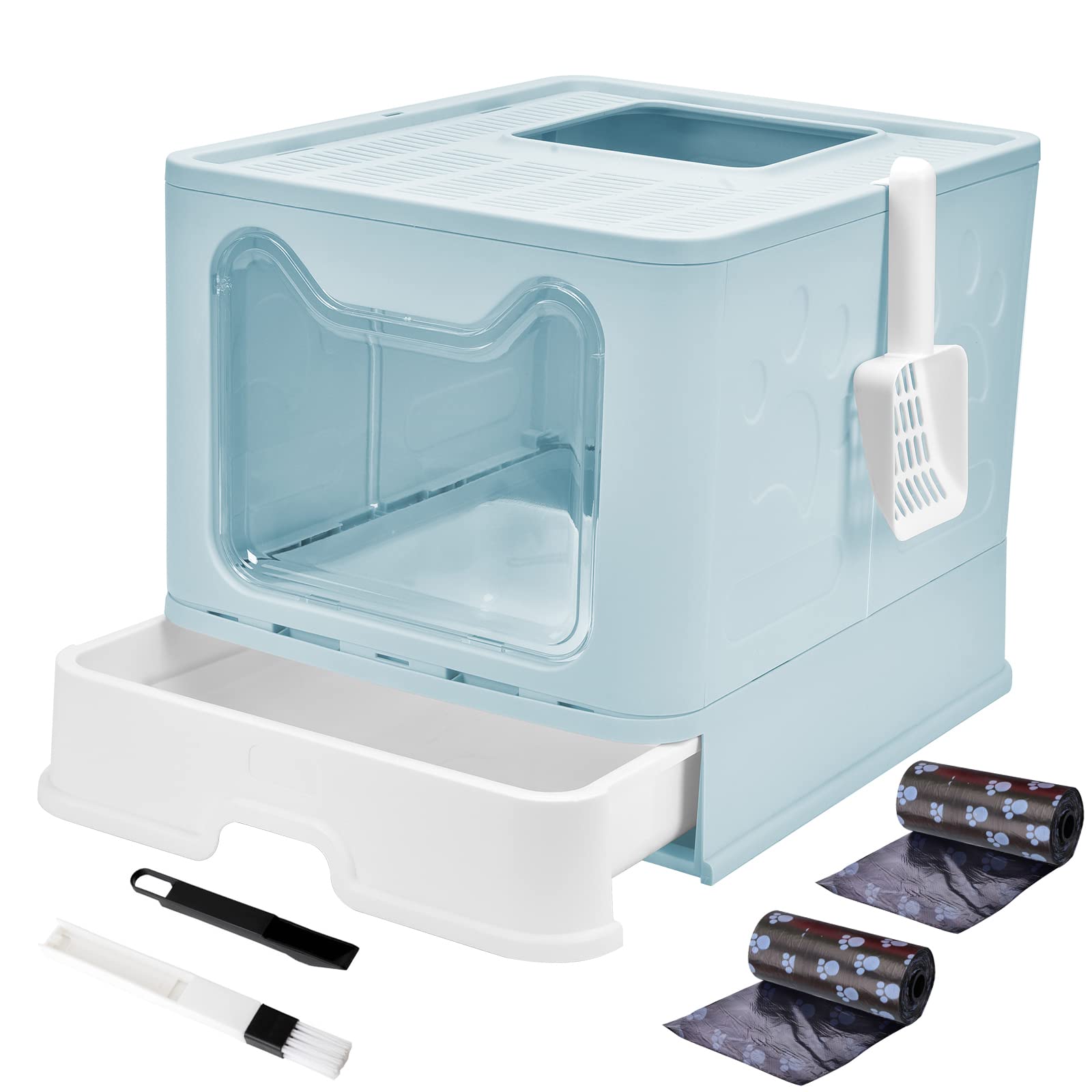 Panghuhu88 Foldable Cat Litter Box with Lid, Large Top Entry Cat Toilet, Enclosed Cat Potty Include Cat Litter Scoop, Drawer Typ