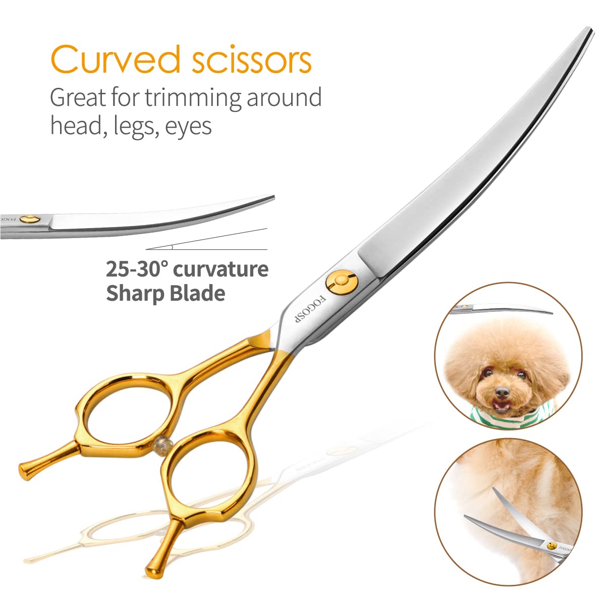 Fogosp Dog Grooming Scissors Kit 4Pcs 7 Inch Professional Dog Grooming Shears Set Curved Thinning Straight Chunkers For Dogs Cat