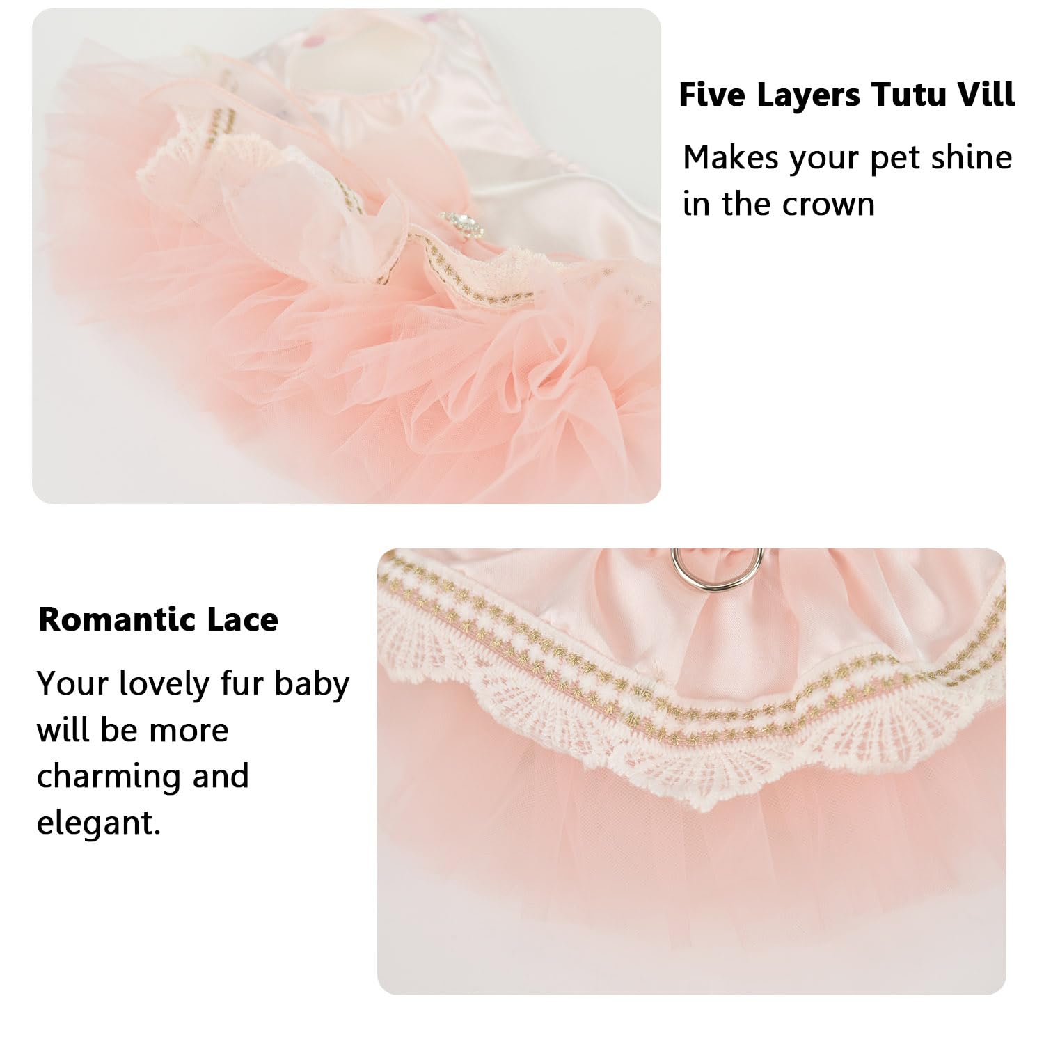 Fladorepet Pink Princess Bow Dress With Leash Ring, Party Birthday Wedding Tulle Tutu Skirt, Costume Summer Pet Vest Clothes For