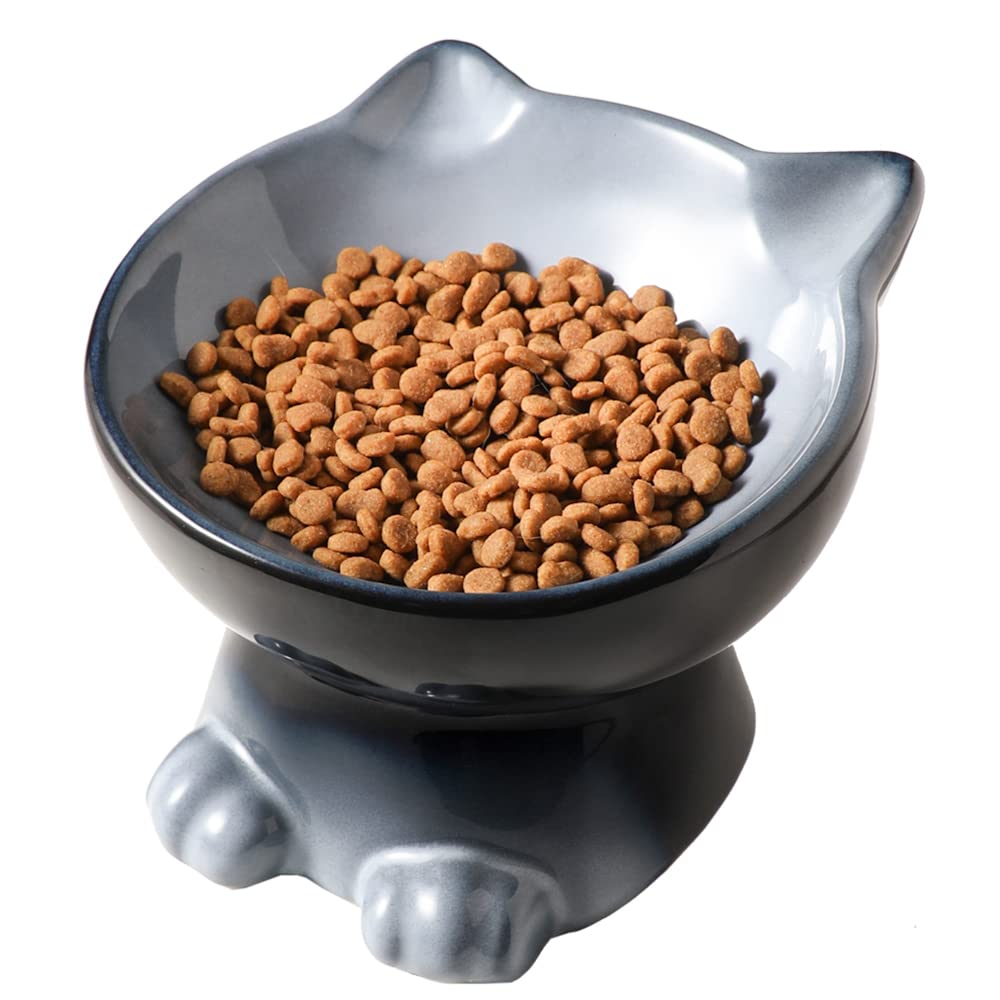 Nihow Elevated Cat/Dog Bowls: 6.25 Inch Ceramic Raised Cat Food & Water Bowl Set For Protecting Pet'S Spine - Feeding & Watering