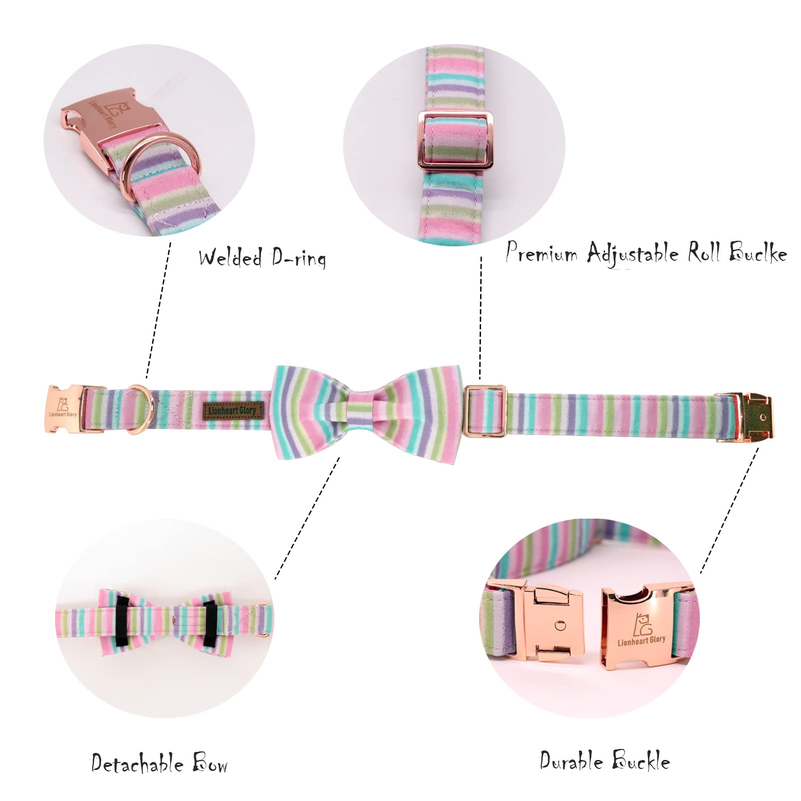 Lionheart Glory Easter Dog Collar, Dog Collar With Bow, Pet Collar Adjustable Collar For Dog Bowtie Dog Collars For Medium Dogs