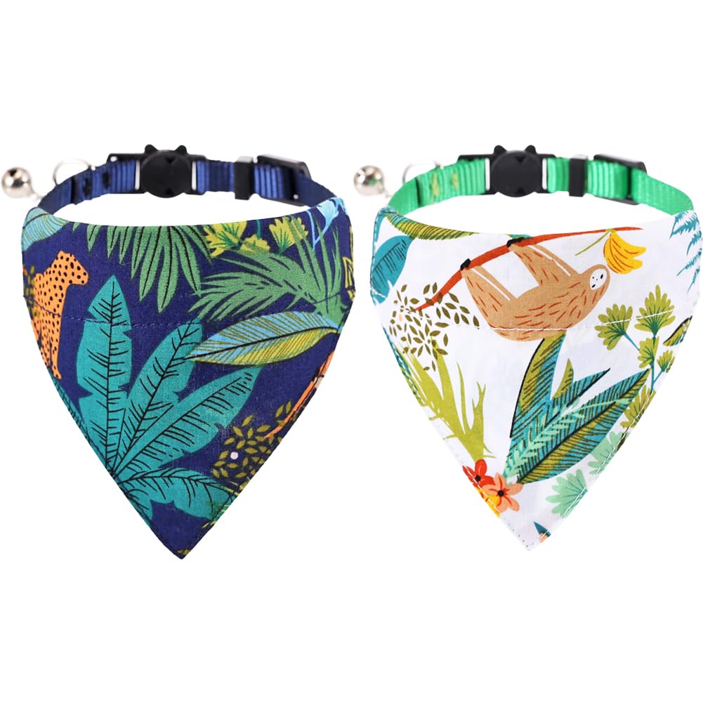 Cat Collars Breakaway With Bandana Bell Leaf Hawaii Pet Kitten Adjustable For Small Dog Puppies Girl Boy