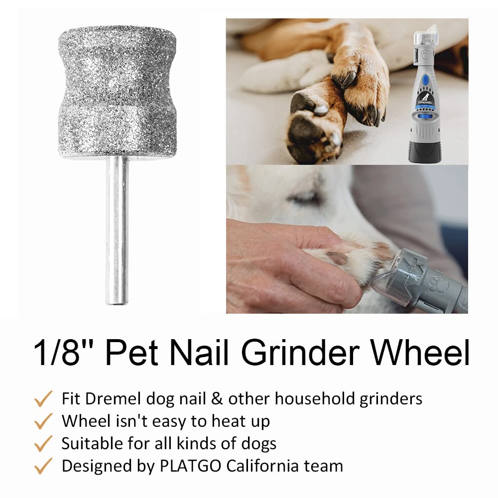 Platgo Diamond Dog Nail Grinder For Dremel, Diamond Bit For Big Dog&Pets Nail Care, 1/8'' Nail Dremel Tool For Dogs, For Animals