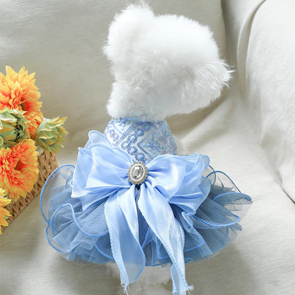 Aniac Blue Cat Wedding Dress With D-Ring And Bow Dog Wedding Outfit Formal Puppy Clothes For Girl Small Dog Luxury Pet Party Dre