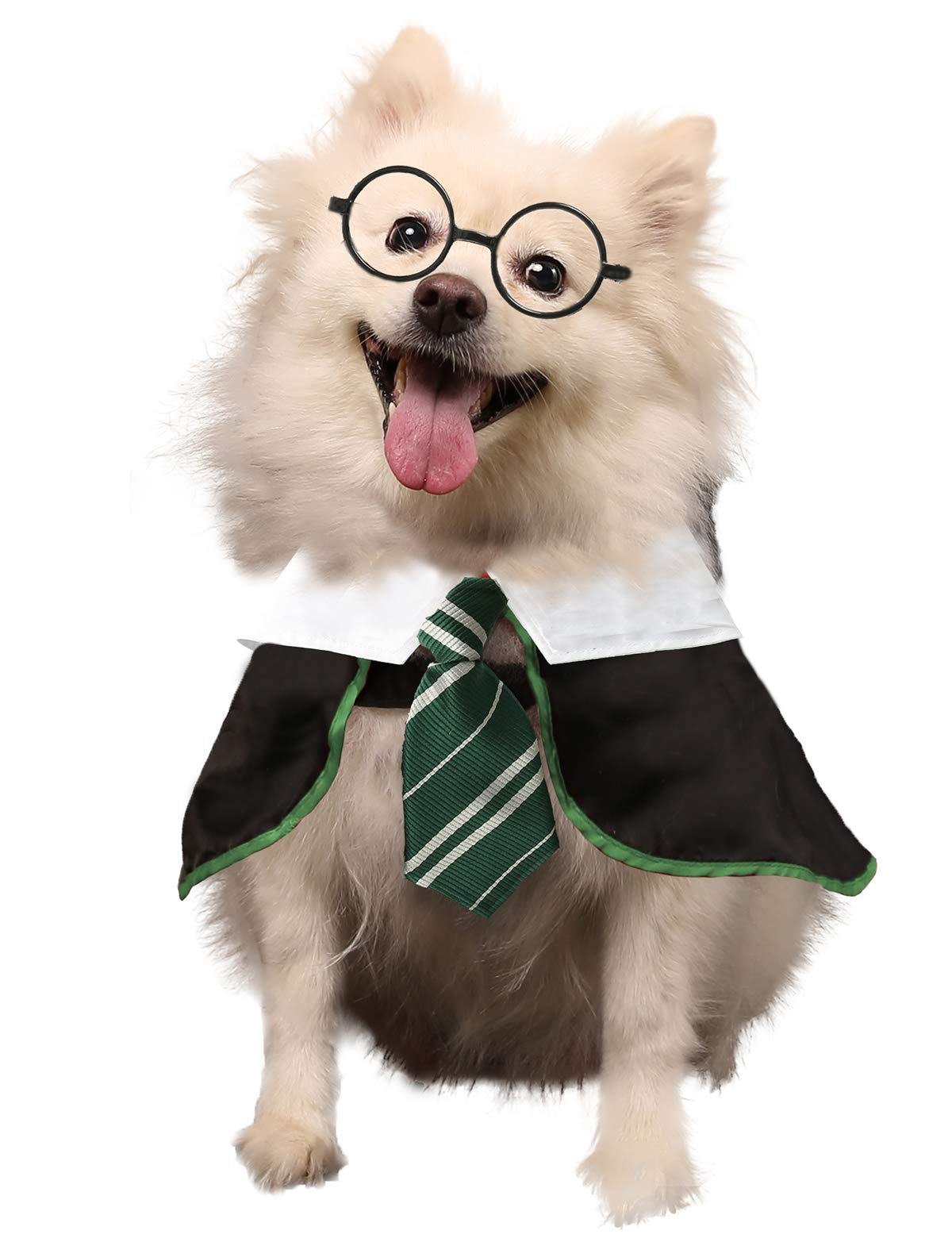 Coomour Dog Halloween Costume Pet Wizard Shirt Funny Cat Clothes For Dogs Cats Clothing With Glasses (Small,Green)