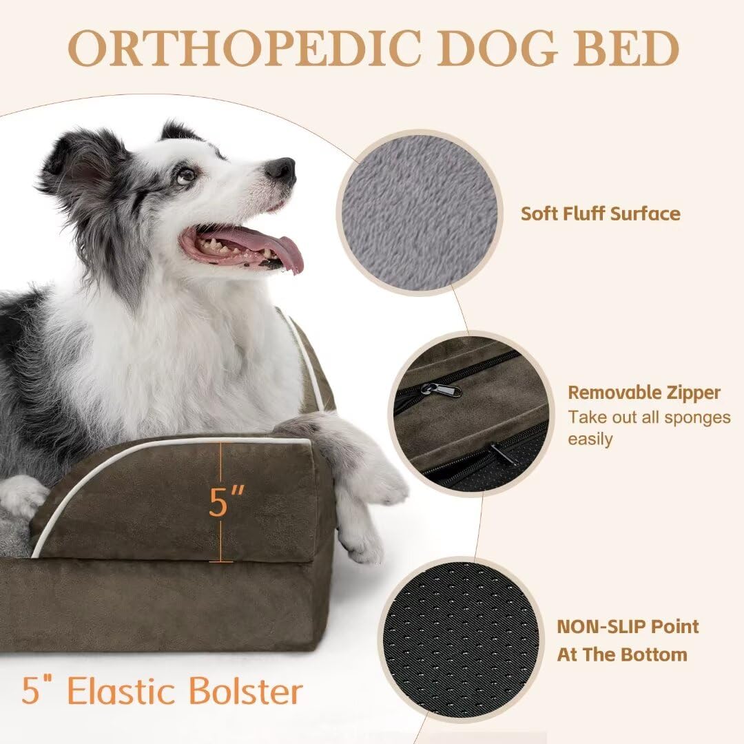 Comfort Expression XL Dog Bed - Waterproof Orthopedic Foam, Removable Cover, Non-Slip Bottom, 42"x30"x9", Dark Green