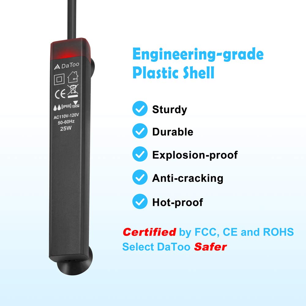 Datoo 25W Mini Aquarium Heater Betta Small Fish Tank Heater Submersible 3 To 5 Gallon, 1 Yr Warranty