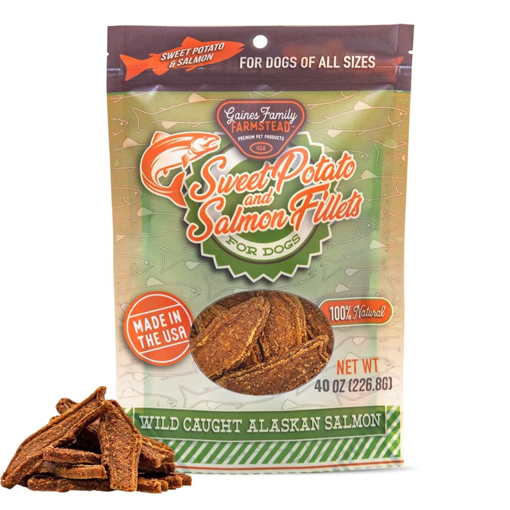 Gaines Family Farmstead Salmon & Sweet Potato Fillets, All-Natural Dog Treats - Wild Caught Alaskan Salmon, Soft Chew, Limited I